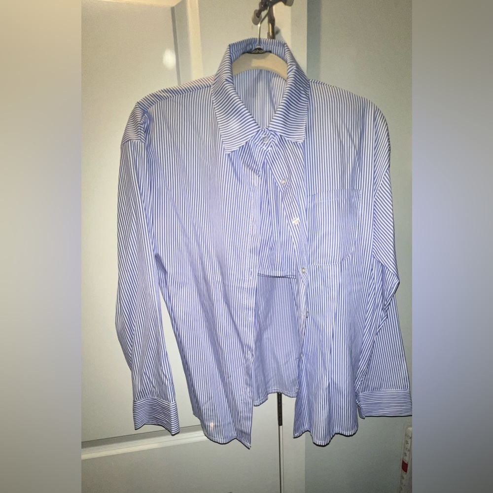 Boohoo Pinstripe Button Up Long Sleeve Shirt and Short Set